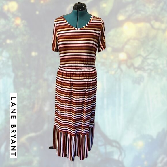 Lane Bryant Jersey Knit Flounce Dress – Multi-Stripe Maxi, Size 14/16 - Picture 2 of 4
